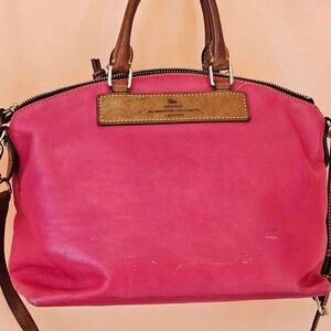 Dooney & Bourke Hot Pink Leather Satchel with Brown Trim